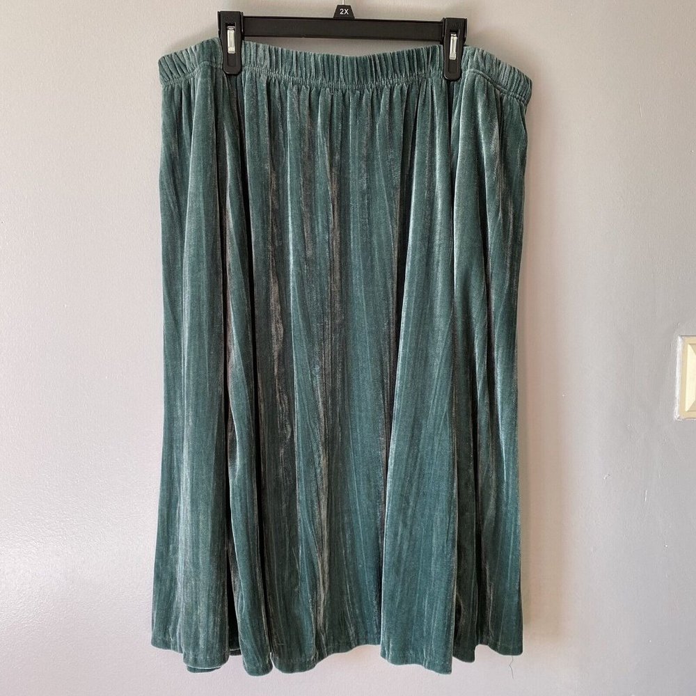 Woman Within Green Velvet Pull On Midi Skirt Plus Size 2X Pockets